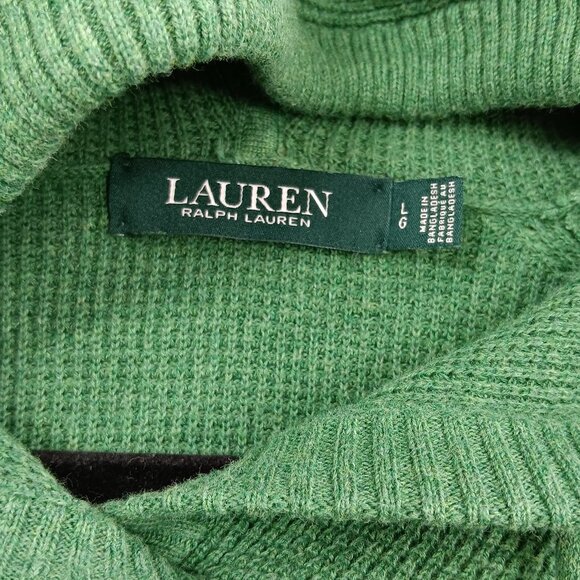 LAUREN RALPH LAUREN Waffle Knit Hoodie Women's L Green Sweater Pullover Cotton - Picture 3 of 5